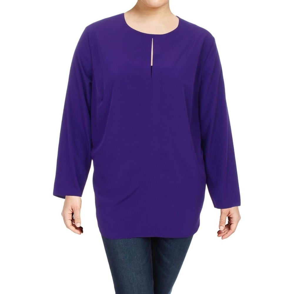 LAUREN RALPH LAUREN WOMENS PLUS SEAMED KEYHOLE TOP